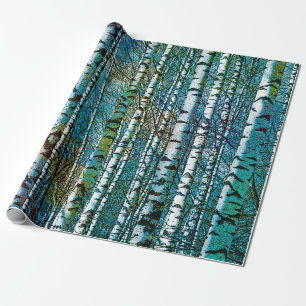 Papier Cadeau Birch Arbres Turquoises rustiques