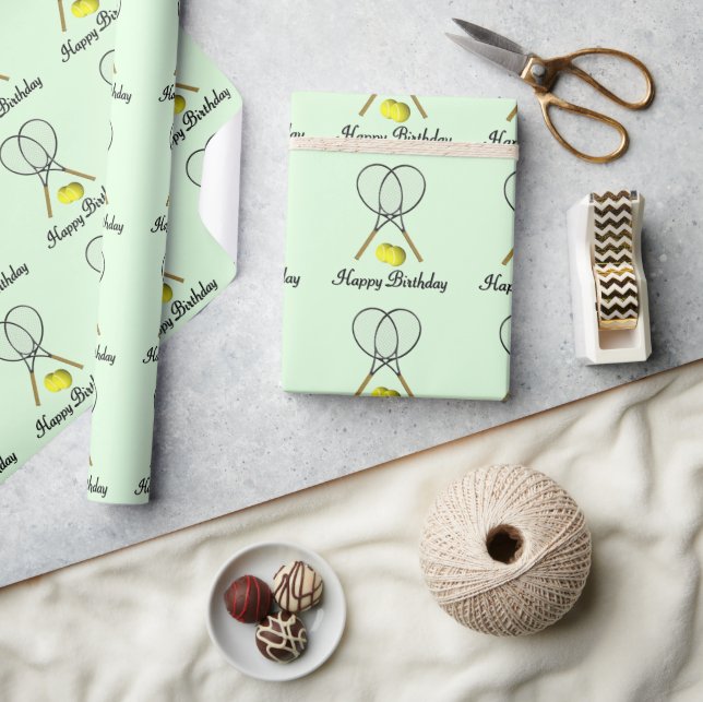 Papier Cadeau Birthday Tennis Green Sports (Artisanat)