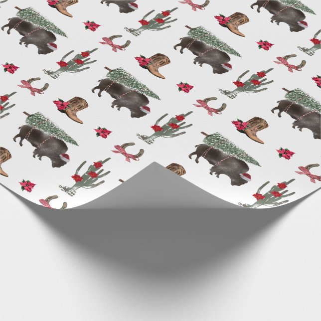Papier Cadeau Bison Christmas Tree Ranch Wild West Noël Guerre (Coin)