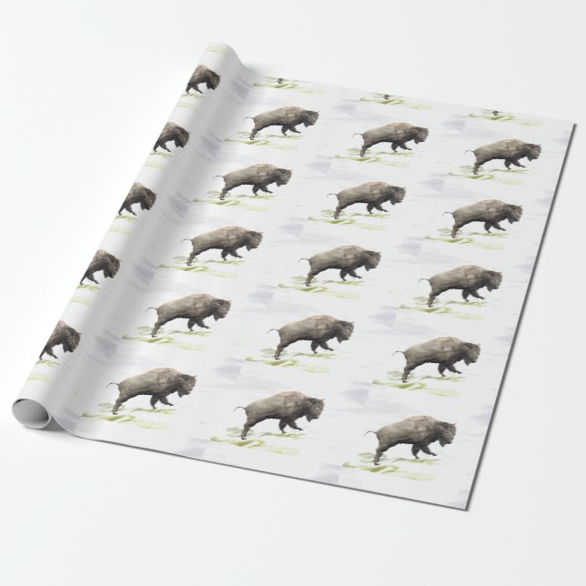 Papier Cadeau Bison dans la tempête d'hiver (Déroulé)