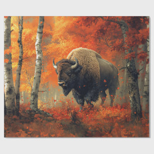 Papier Cadeau Bison dans l'artisanat boisé d'automne