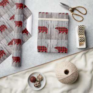 Papier Cadeau bison plaid ours sauvage un 1er anniversaire fête