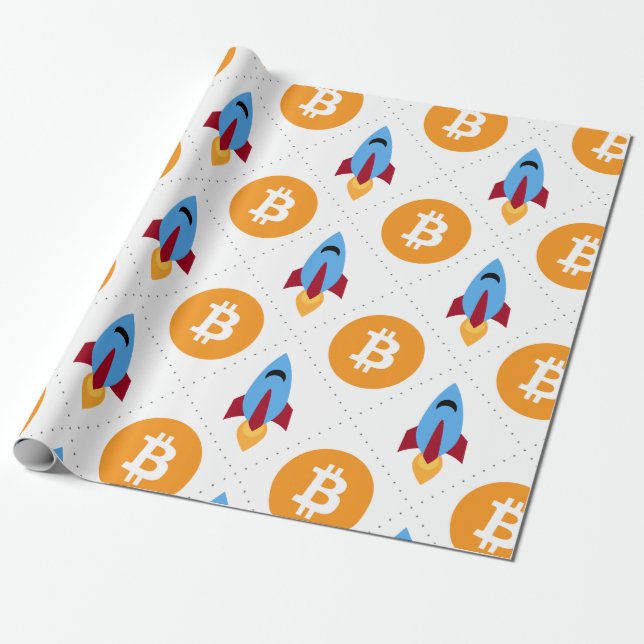 Papier Cadeau Bitcoin à la fusées lune cadeau emballage papier b (Déroulé)