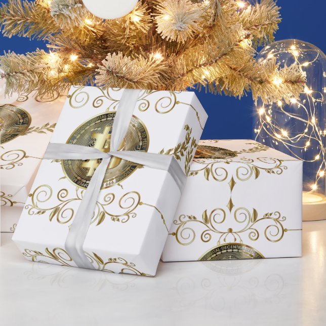 Papier Cadeau Bitcoin Gold Pièce Motif argent numérique (Vacances)