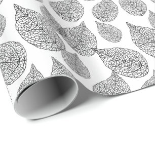 Papier Cadeau Black And White Abstract Leafs Pattern
