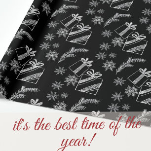 Papier Cadeau  Black and White Chalk Christmas Gifts and Snow