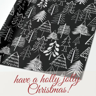 Papier Cadeau  Black and White Chalk Christmas Tree