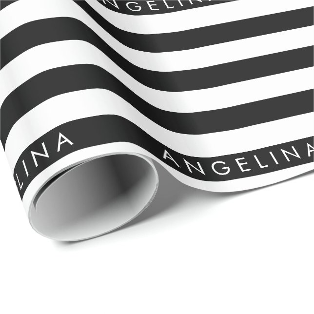 Papier Cadeau Black and White Striped (Coin rond)