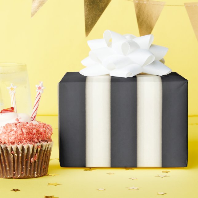 Papier Cadeau Black & Antique Blanc Victorien Stripes (Fête d'anniversaire)