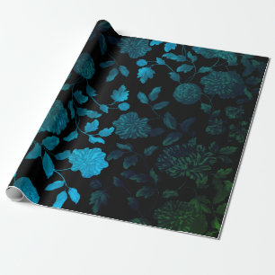 Papier Cadeau Black Aqua Blue Ombre Vintage Floral Toile