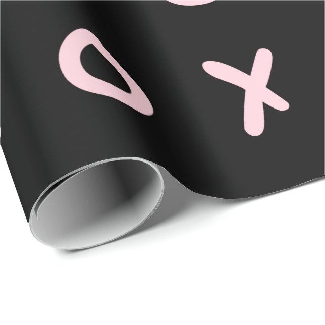 Papier Cadeau Black & Baby Pink X O XO XO XO's Trendy Cute (Coin rond)