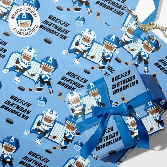 Papier Cadeau Black Boy Hockey Anniversaire personnalisé (Créateur téléchargé)