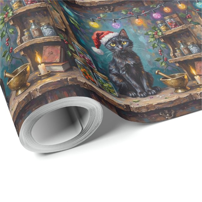 Papier Cadeau Black Cat Christmas Apothecary Magic (Coin rond)