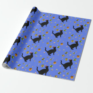 Papier Cadeau Black Cat Gold Stars Blue Wrapper Paper