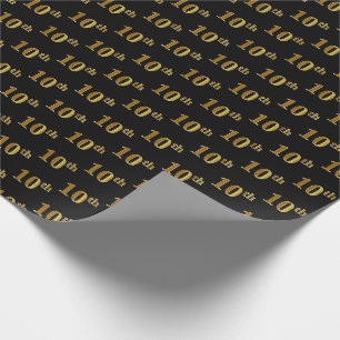 Papier Cadeau Black, Faux Gold 10th (Dixième) Event Wrapping Pap