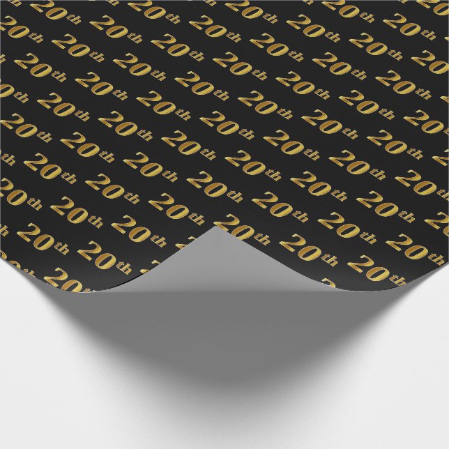 Papier Cadeau Black, Faux Gold 20th (Vingtième) Event (Coin)