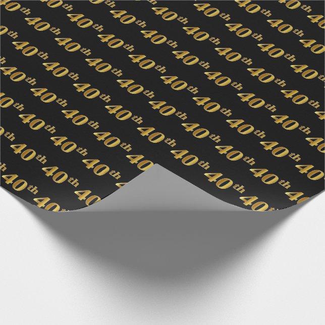 Papier Cadeau Black, Faux Gold 40e (Quarantième) (Coin)