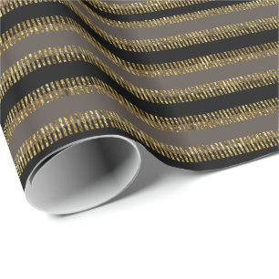 Papier Cadeau Black Glittery Gold Stripes motif giftwrap