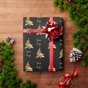 Papier Cadeau Black Gold Chic Christmas Tree Retail Logo personn
