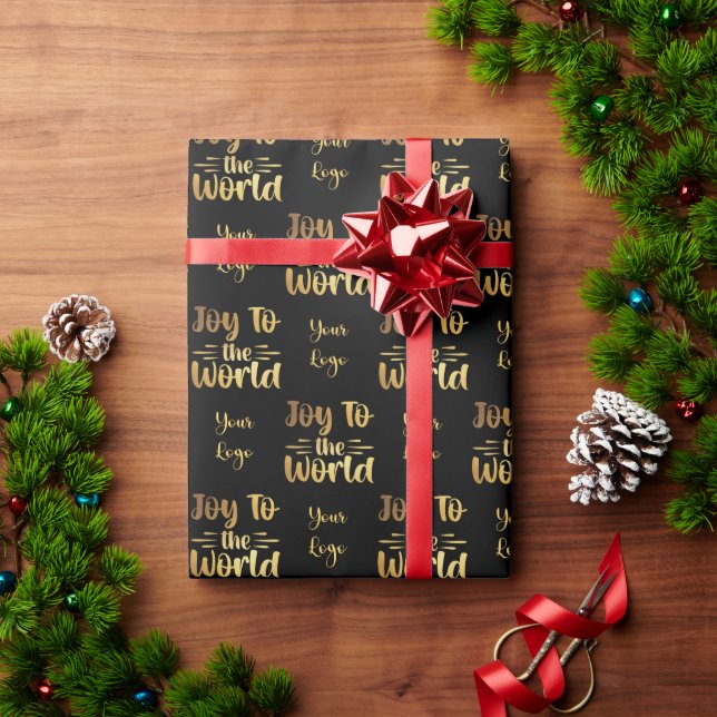 Papier Cadeau Black Gold Joy to the World Retail Custom Logo (Cadeau de vacances)