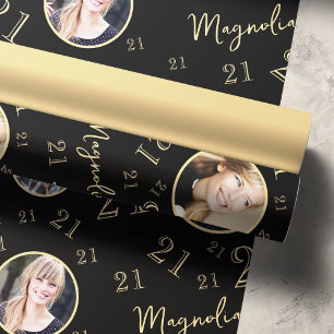 Papier Cadeau Black Gold Numéro Photo 21e anniversaire