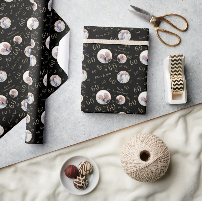 Papier Cadeau Black Gold Numéro Photo 60e anniversaire (Artisanat)