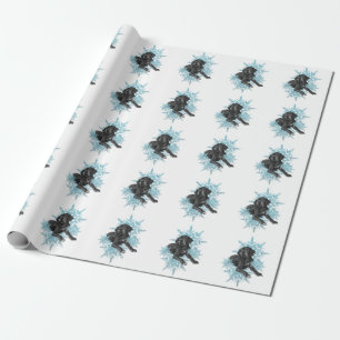 Papier Cadeau Black Great Dane Laying dans les flocons de neige