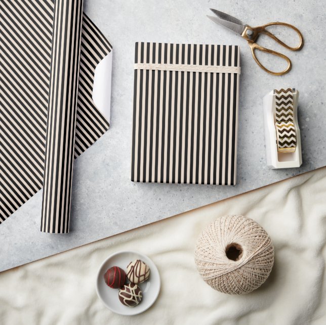 Papier Cadeau black & ivory stripe (Artisanat)