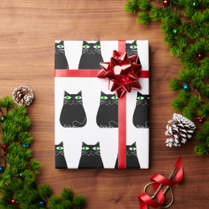 Papier Cadeau Black Kitty Green Eyes Personnalisé