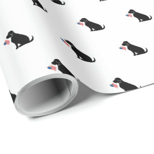 Papier Cadeau Black Lab American Flag USA Preppy Pet Love
