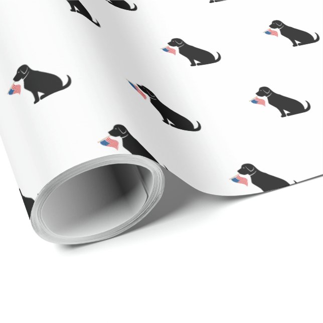 Papier Cadeau Black Lab American Flag USA Preppy Pet Love (Coin rond)