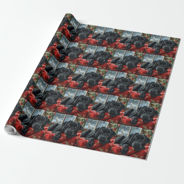 Papier Cadeau Black Labrador Chien Festive de Noël (Déroulé)