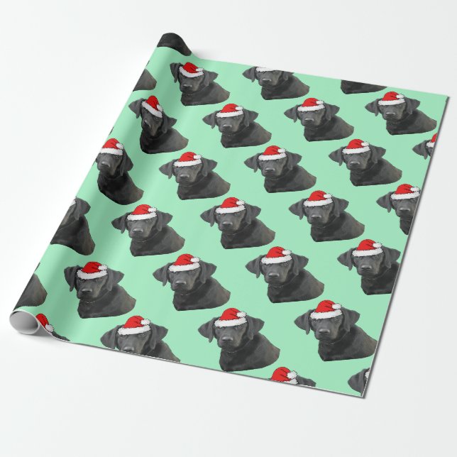 Papier Cadeau Black Labrador dans un café de Santa Hat (Déroulé)
