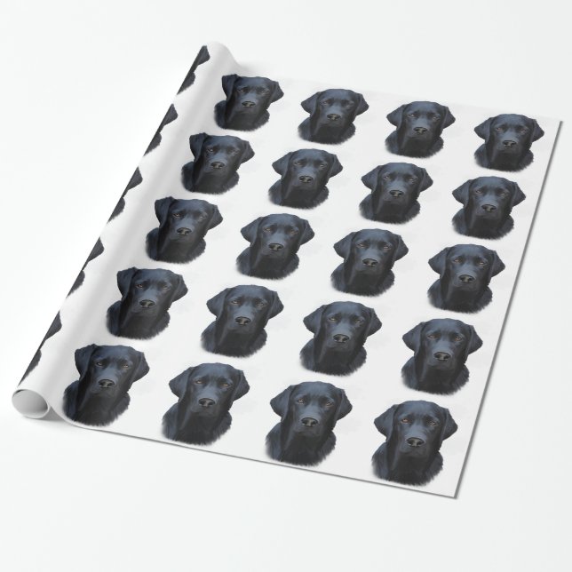 Papier Cadeau Black Labrador Dog Water Couleur Art Peinture (Déroulé)