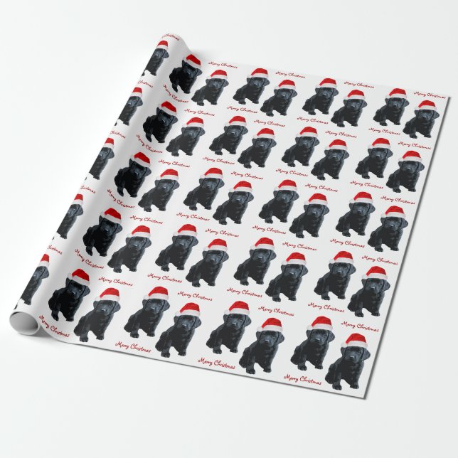 Papier Cadeau Black Labrador Joyeux Noël Chien Père Noël (Déroulé)