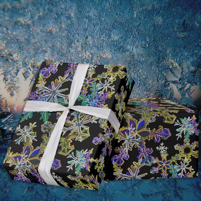Papier Cadeau Black Light Neon Noël Snowflake Motif (Créateur téléchargé)