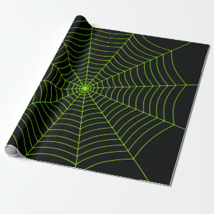 Papier Cadeau Black neon vert toile d'araignée Halloween motif
