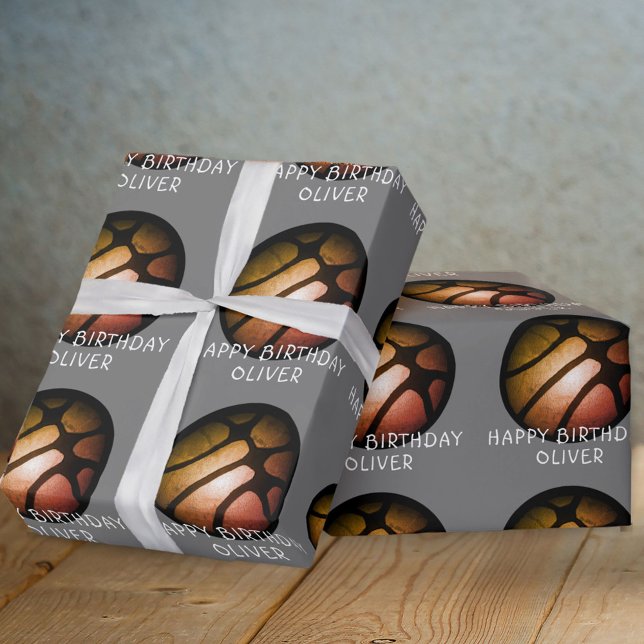 Papier Cadeau Black Orange Basketball Ball Sports Anniversaire (Créateur téléchargé)