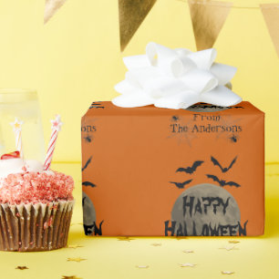 Papier Cadeau Black Orange Éffrayant Spider Joyeux Motif d'Hallo