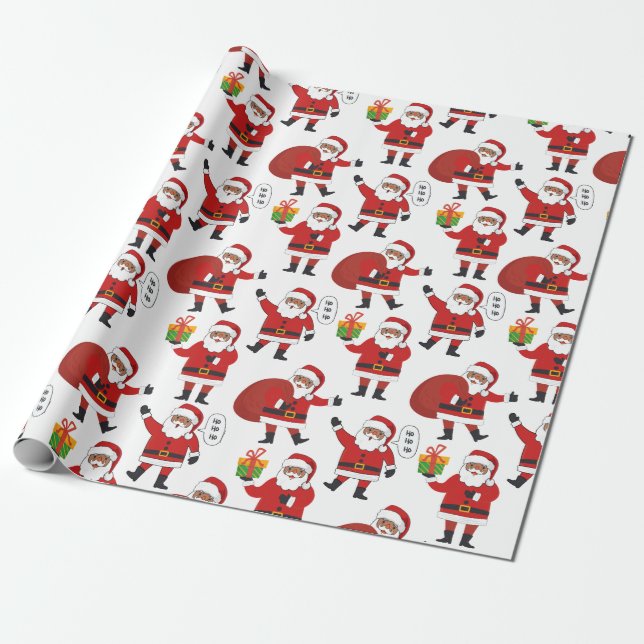 Papier Cadeau Black Père Noël African American Christmas cadeau (Déroulé)
