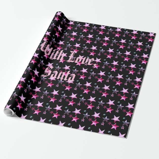 Papier Cadeau Black Pink Purple Christmas Stars Motif Ajouter un (Déroulé)