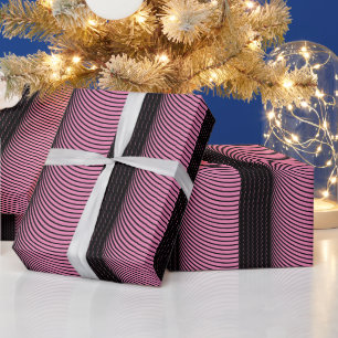 Papier Cadeau Black Pink Stripes Mariage Fêtes Noël mignonne