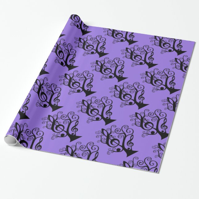 Papier Cadeau Black & Purple Music Trek Clef Tree Paper (Déroulé)