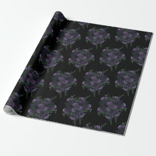 Papier Cadeau Black Violet Floral Élégant Mariage Gothique