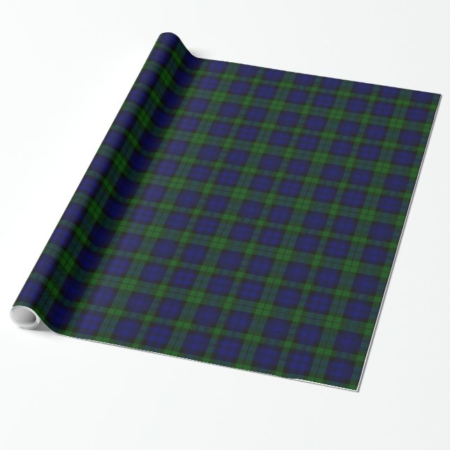 Papier Cadeau Black Watch Tartan bleu vert Plaid (Déroulé)