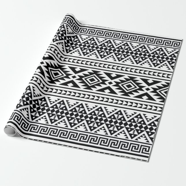 Papier Cadeau Black White Geometric Tribal Pattern (Déroulé)