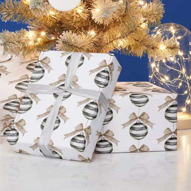 Papier Cadeau Black White Stripes Ornament Christmas (Vacances)