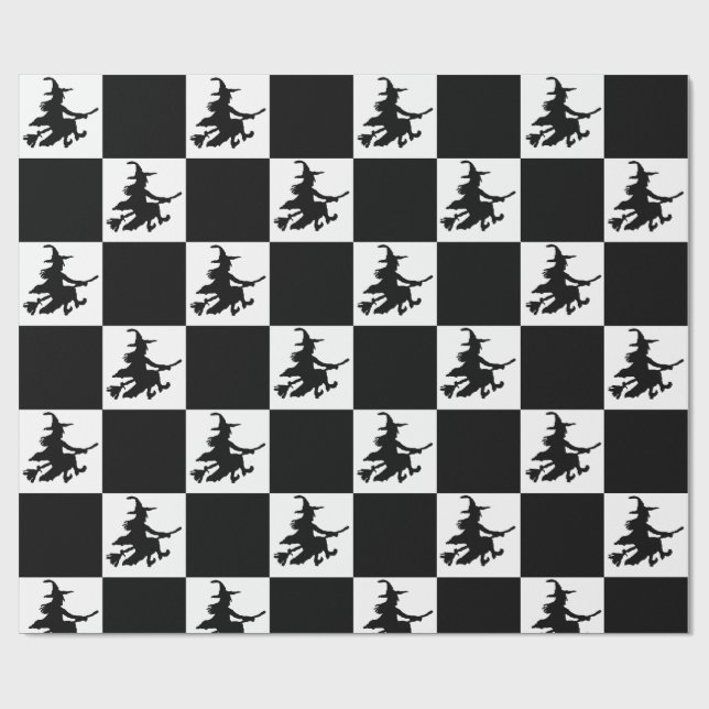 Papier Cadeau Black Witches Checkered Wrapping Paper (Plat)