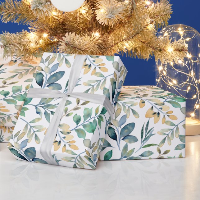 Papier Cadeau Blanc avec papier d'enveloppement d'aquarelle (Vacances)