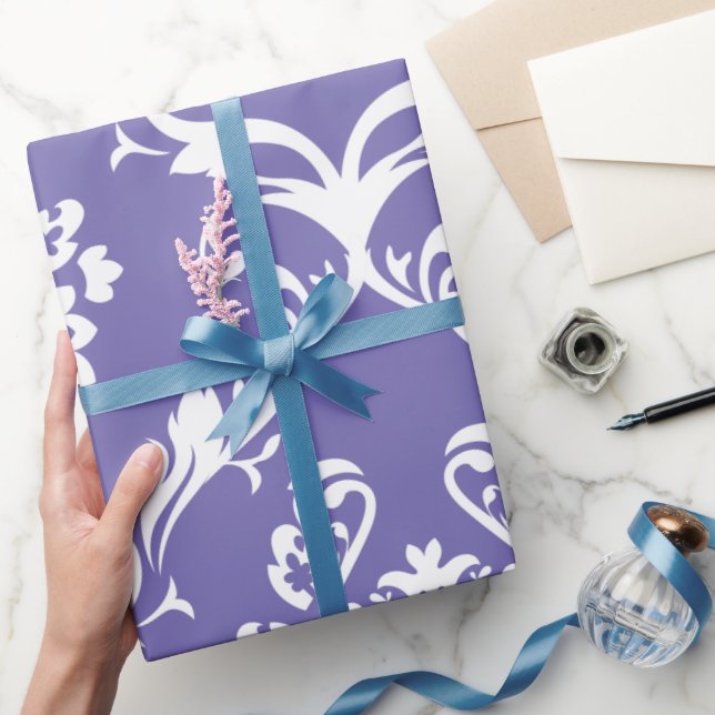 Papier Cadeau Blanc Baroque Damas Custom Purple Arrière - plan (Cadeaux)